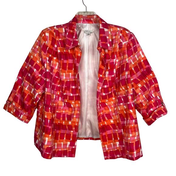 KIM ROGERS Pink & Orange Abstract Print Open-Front 3/4 Sleeve Jacket 22W Light - Picture 1 of 8
